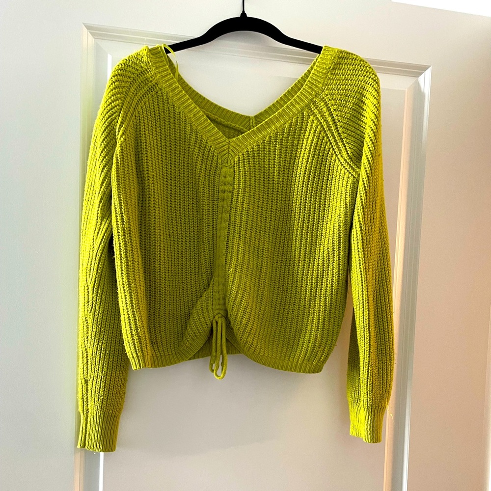 Cropped ruched lime green sweater